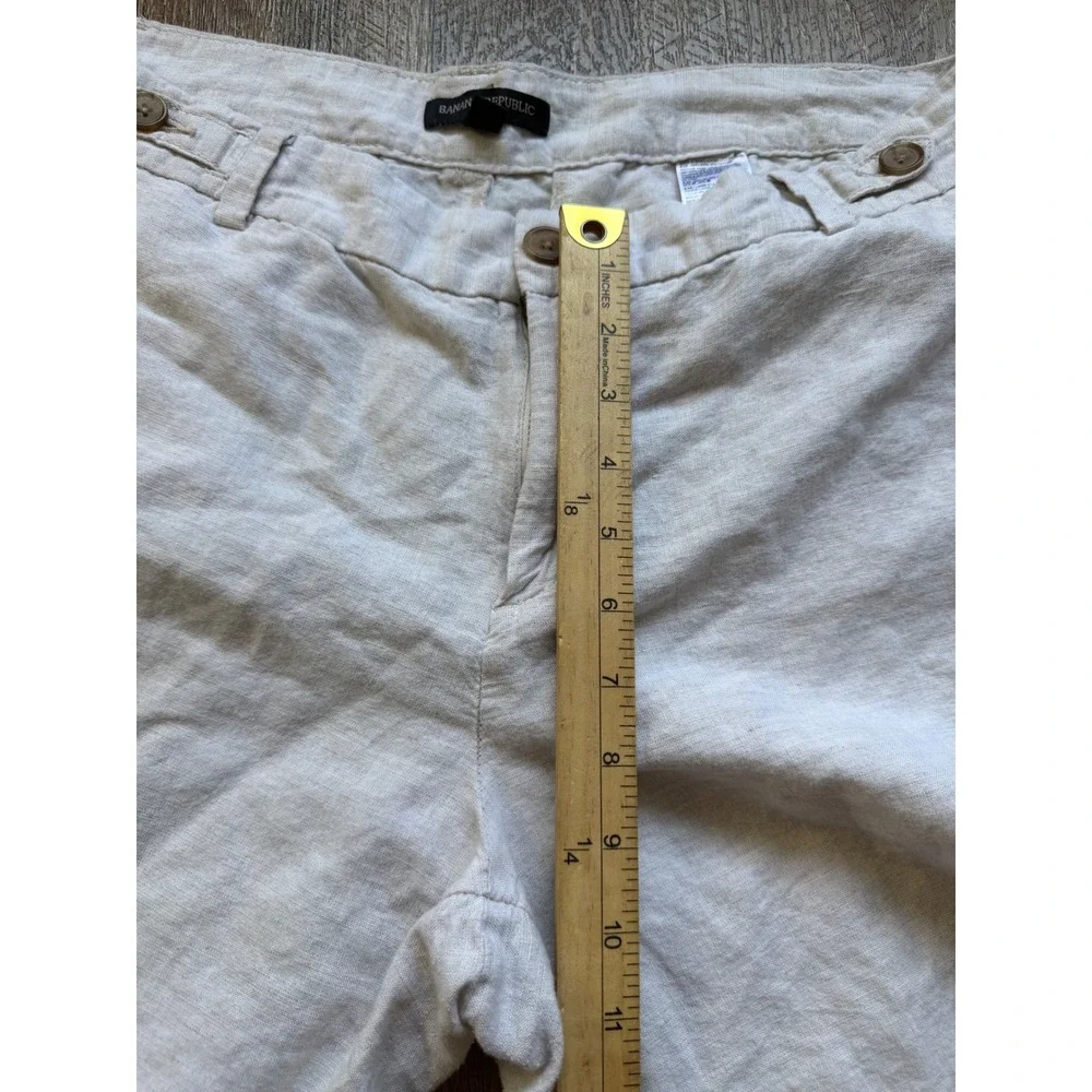 Banana Republic Linen Cotton Beige Cropped Pants Size 14 Relaxed Cuffed Trousers